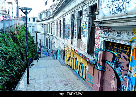 street scene old city Valparaiso Chile Stock Photo