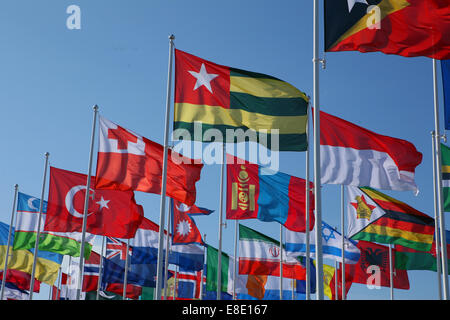 Many Flags blowing in the wind Stock Photo