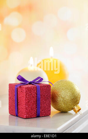 christmas decorations with candles in shiny background Stock Photo