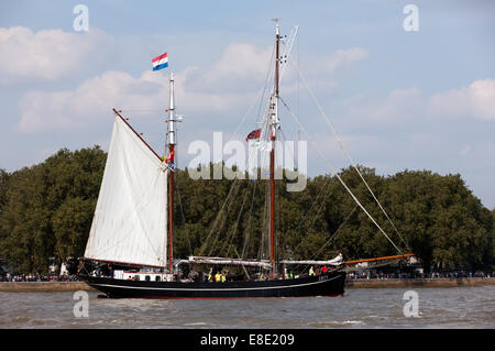 The Iris,  a traditional Dutch herring-lugger, taking part in the parade of sail, during the Tall Ships Festival, Greenwich. Stock Photo