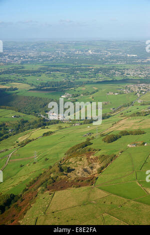 Mid Pennine aerial view, looking North East towards Halifax, on the Yorkshire side, Northern England, UK Stock Photo