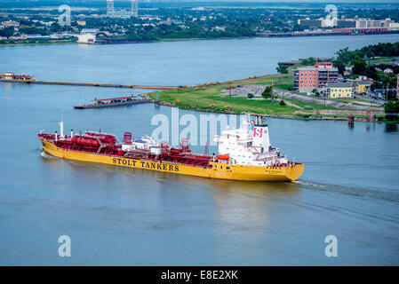 September 17, 2014 - New Orleans, LA, USA - Barge nearing the shore Stock Photo