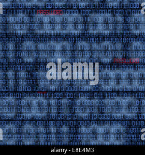 Binary codes with hacked password on black background Stock Photo