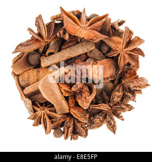 Perfect Circle of Hot Wine Spices Isolated on White Background Stock Photo