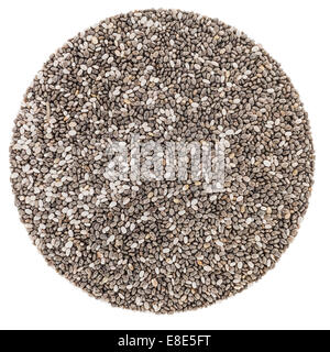 Perfect Circle of Chia Seeds Isolated on White Background Stock Photo