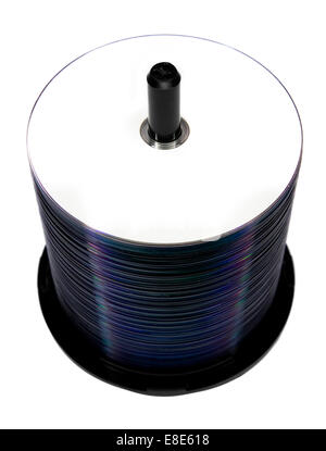 Hundred Blank Disk Spindle top view (isolated on white) Stock Photo