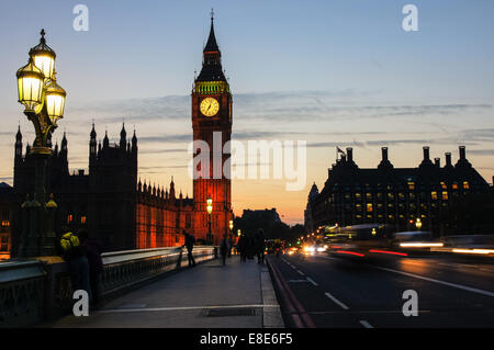 Big Ben and Houses of Parliament at dusk, London England United Kingdom UK