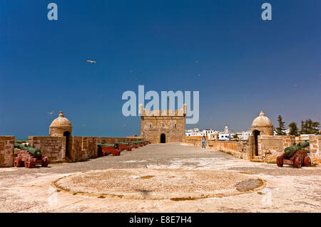 Horizontal view of the fortress in Essaouira on a sunny day. Stock Photo