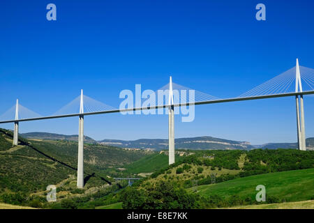 Millau Viaduct, Le Viaduc de Millau, River Tarn Aveyron Department Midi-Pyrenees South West France Stock Photo