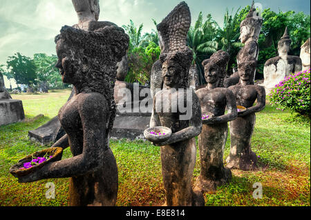 Amazing view of mythology and religious statues at Wat Xieng Khuan Buddha park. Vientiane, Laos Stock Photo