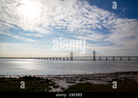 Prince of Wales Bridge or Second Severn Crossing from the Welsh bank of the Severn estuary near Black Rock UK Stock Photo