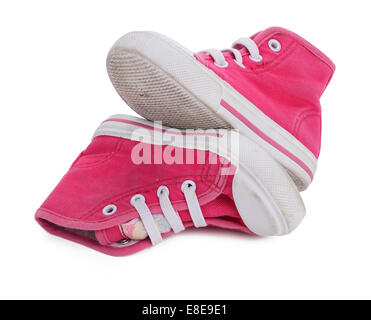 Pair of small pink girls shoes Stock Photo