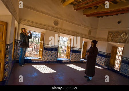 Horizontal interior view of a room in Kasbah Taourirt in Ouarzazate. Stock Photo