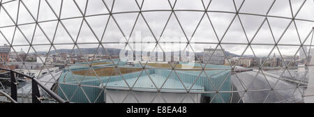 The panoramic view from the viewing balcony in Victoria Square shopping centre towards City Hall and Belfast city centre Stock Photo
