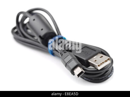 Black usb to miniusb cable isolated on white Stock Photo