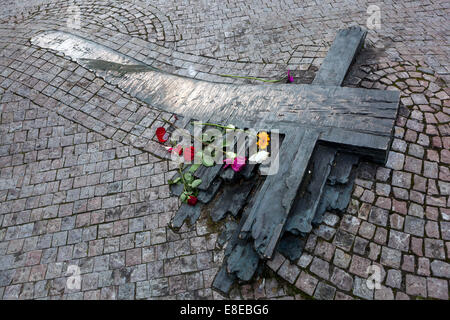 Prague Memorial to Jan Palach & Jan Zajíc, men who burned himself to death to protest the Soviet invasion in 1968 on Wenceslas Square Czech Republic Stock Photo