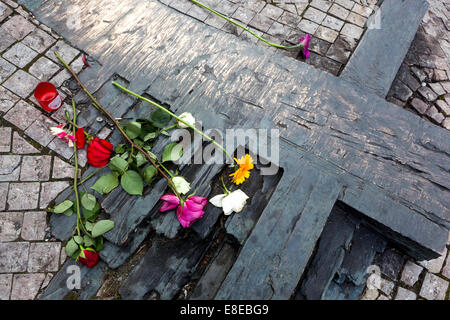 Prague Memorial to Jan Palach & Jan Zajíc, men who burned himself to death to protest the Soviet invasion in 1968 on Wenceslas Square Czech Republic Stock Photo