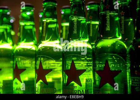 Green Heineken beer bottles Stock Photo