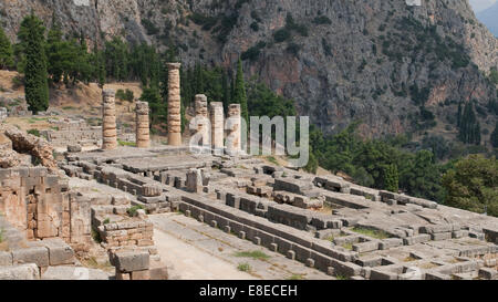 Ruins of Temple of Apollo in Delphi, Greece. Stock Photo
