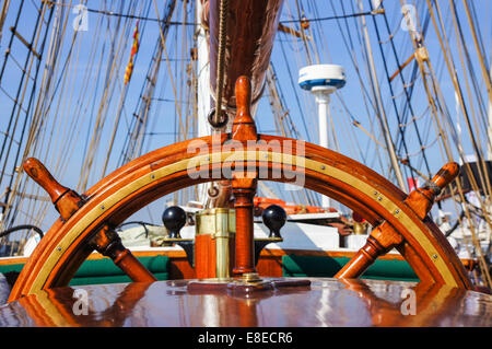 Tall ship with steering wheel Stock Photo