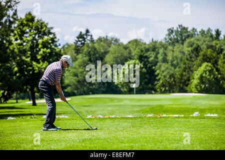 Mature Golfer on a Golf Course (ready to start) Stock Photo