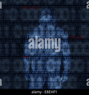 Binary codes with hacked password on black background Stock Photo