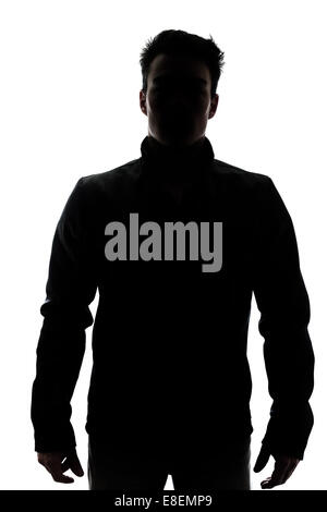 Male figure in silhouette wearing a vest isolated on white background Stock Photo