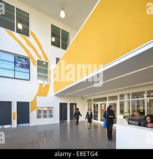 Oasis Academy Hadley, Enfield, United Kingdom. Architect: John McAslan & Partners, 2013. Vibrant school entrance reception. Stock Photo