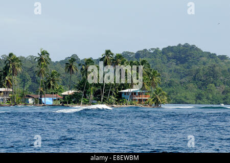 Buildings on the Palm Coast, Bastimentos, Isla Bastimentos, Bocas del Toro, Panama Stock Photo