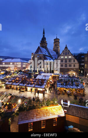 Christmas market in front of the Collegiate Church, Stuttgart, Baden-Württemberg, Germany Stock Photo