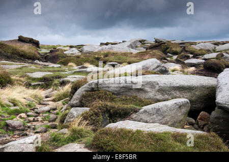Rocks on Kinder Scout, Derbyshire, Peak District, England. Stock Photo