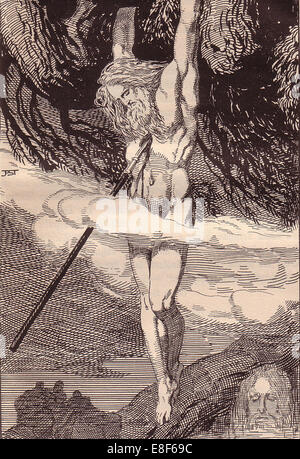 Odin Hanging on the World-Tree. Illustration for The Edda: Germanic Gods and Heroes by Hans von Wo Artist: Stassen, Franz (1869-1949) Stock Photo