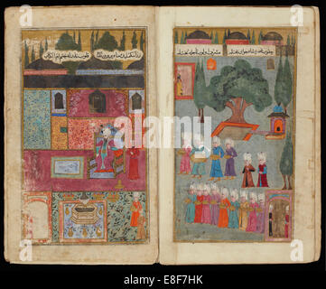 Mehmed III Enthroned (From Manuscript Mehmed III's Campaign in Hungary. Artist: Turkish master Stock Photo