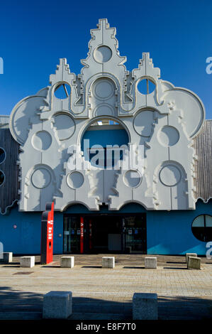 BBC Roath Lock studios besides Roath Basin Cardiff Bay Cardiff, Wales. Stock Photo