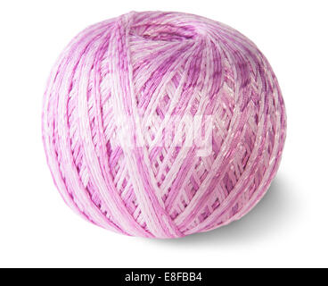 Pink knitting yarn clew isolated on white background Stock Photo