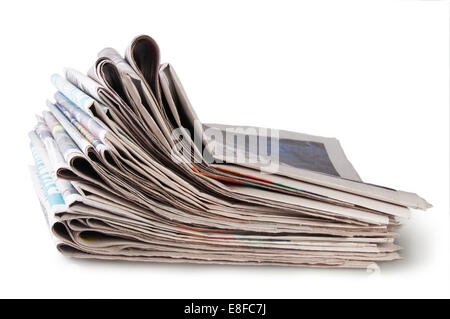 Stack Of Newspapers Isolated On White Background Stock Photo