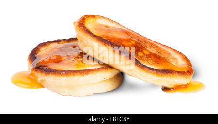 Two Sweet Pancakes With Maple Syrup Isolated On White Background Stock Photo