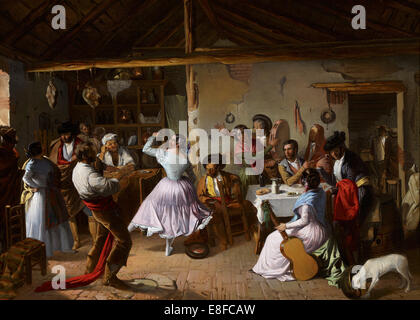 Dance at a Country Inn. Artist: Benjumea, Rafael (c. 1825-c. 1887) Stock Photo