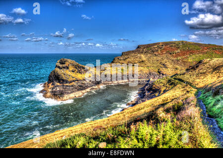 Boscastle North Cornwall between Bude and Tintagel England UK like painting on a beautiful sunny autumn blue sky day in HDR Stock Photo