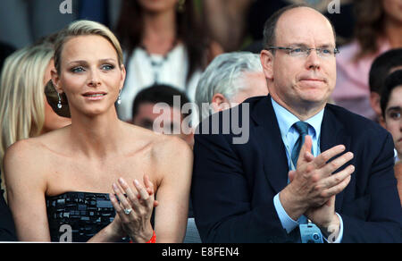 Prince Albert of Monaco and his fiancee  Charlene Wittstock attend Amber Lounge Fashion Show in Monte Carlo, Monaco, 27 May 2011. The Amber Lounge Fashion Show was launched in 2006, under the patronage of Prince Albert II of Monaco, with the aim of raising money for charities. The Grand Prix of Monaco will take place on 29 May. Photo: Jens Buettner Stock Photo