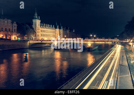 Pont des Invalides at night, Paris, France Stock Photo