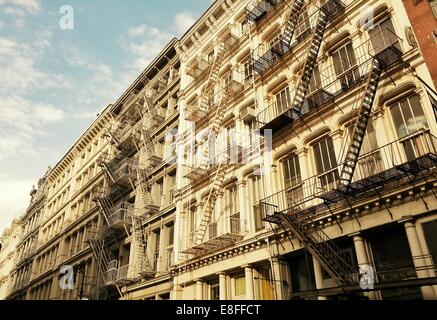 USA, New York State, New York City, Fire escapes on building Stock Photo