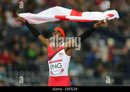 Conrad Williams (ENG) celebrates with the flag. England Gold Medal. - Men's 4 x 400m Final. Athletics - Hampden Park - Glasgow - Stock Photo