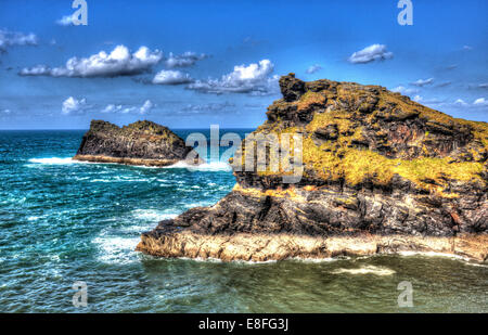 Coast Boscastle North Cornwall between Bude and Tintagel England UK like painting on a beautiful sunny blue sky day in HDR Stock Photo