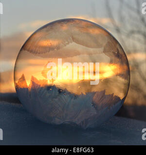 Frozen soap Bubble at sunrise, Colorado, United States Stock Photo
