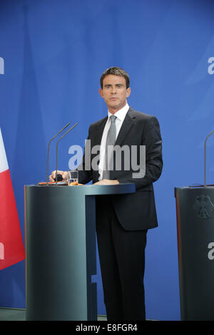 Manuel Valls and Angela Merkel hold press statements at German chancellery on Sept. 22nd, 2014 in Berlin, Germany Stock Photo