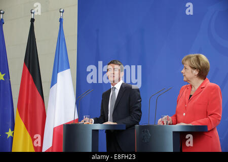 Manuel Valls and Angela Merkel hold press statements at German chancellery on Sept. 22nd, 2014 in Berlin, Germany Stock Photo