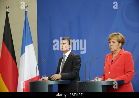 Manuel Valls and Angela Merkel hold press statements at German chancellery on Sept. 22nd, 2014 in Berlin, Germany Stock Photo