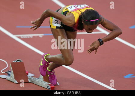 Stephanie McPherson (JAM) Gold medal. Clean sweep for Jamaica - Womens 400m Final. Athletics - Hampden Park - Glasgow - UK - 29/ Stock Photo