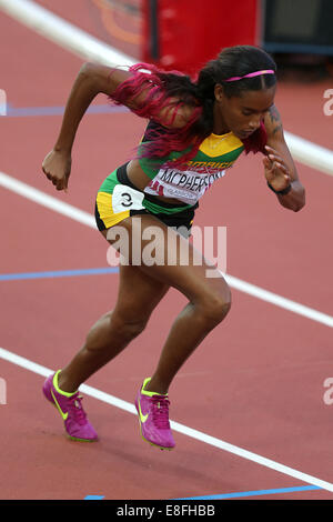 Stephanie McPherson (JAM) Gold medal. Clean sweep for Jamaica - Womens 400m Final. Athletics - Hampden Park - Glasgow - UK - 29/ Stock Photo